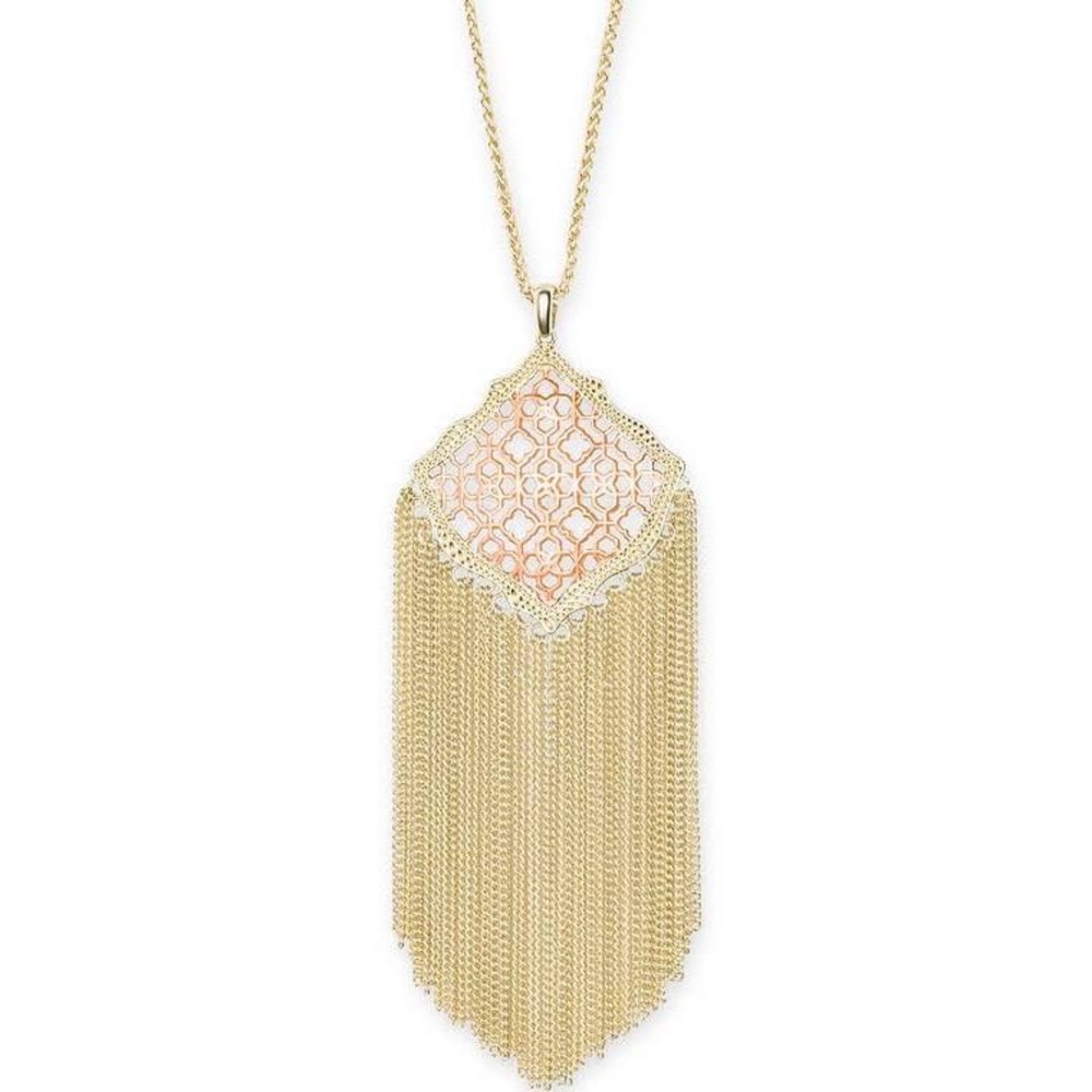 Kendra Scott Kingston Gold Long Pendant Necklace in Rose Gold Filigree Mix